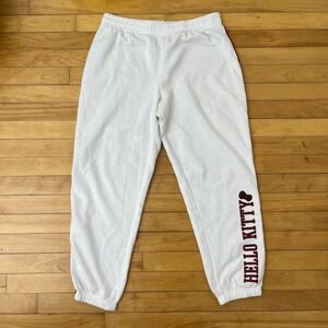 Hello Kitty Sanrio White Jogger Sweatpants Burgundy Side Stripe Graphic Mens L